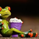 Frog eating popcorn