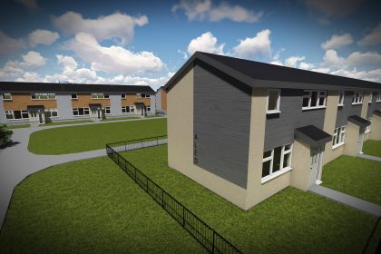 Cynlluniau ar ddangos ar gyfer dyfodol yr ystad dai hon..