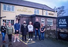 Deputy Mayor, Councillor Brian Cameron meets the staff at the Golden Lion, Coedpoeth