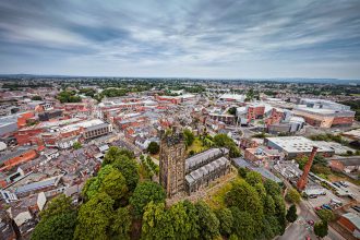 Wrexham city aerial view