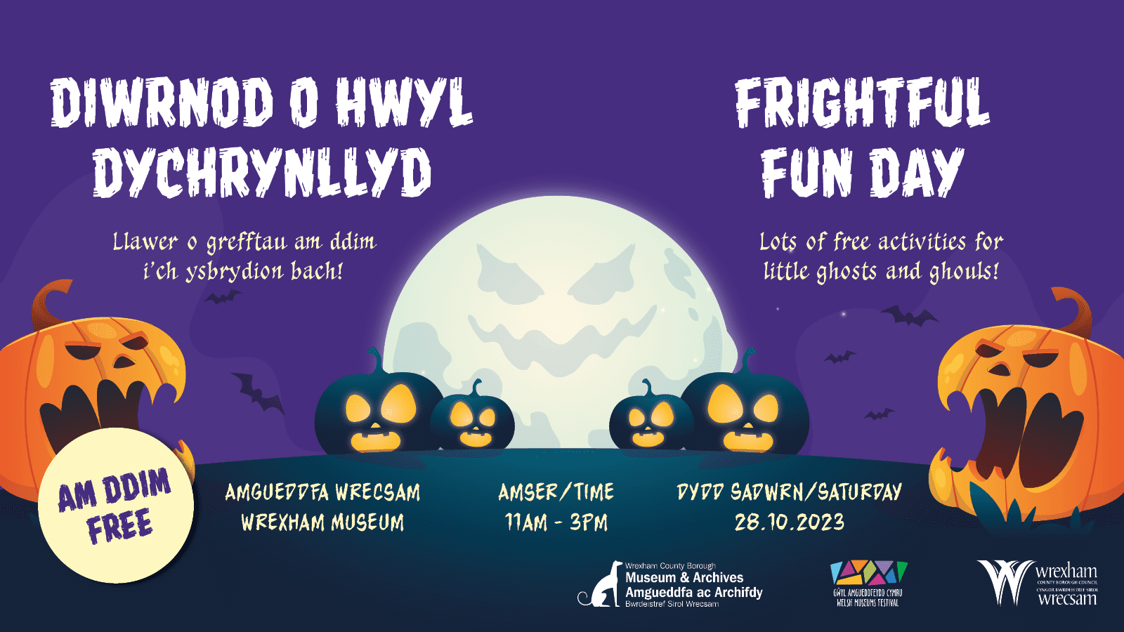 Diwrnod o Hwyl brawychus AM DDIM yn Amgueddfa Wrecsam