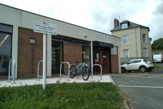 Cefn Mawr library bike and scooter racks