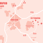 Map lleoliad Eisteddfod Wrecsam yn dangos Is-Y-Coed . Wrexham Eisteddfod location map showing Isycoed