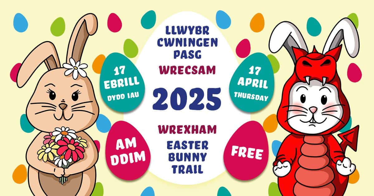 Llwybr Cwningen Pasg Wrecsam yn dod i Ganol y Ddinas y mis hwn!