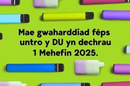 Dau fis i fynd nes bydd y gwaharddiad ar fêps untro yn dechrau