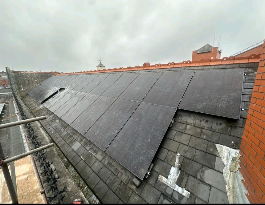 Solar panels on the roof of Ty Pawb