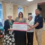 R- L: Former Mayor Cllr Beryl Blackmore; Heather Collin chair of Dementia Friendly Wrexham; former Mayor's Consort Dorothy Lloyd; and Michael Locke Wales fundraising manager Bowel Cancer UK