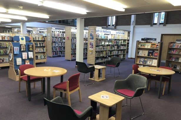 Wrexham library with seating area