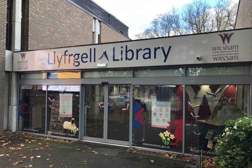 View of the entrance to the Wrexham library