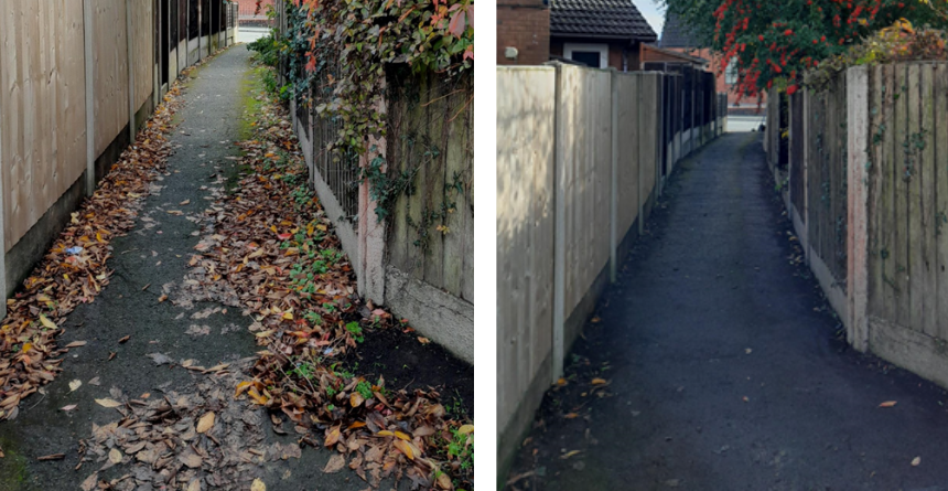 cyn ac ar ôl llwybr yr ystâd