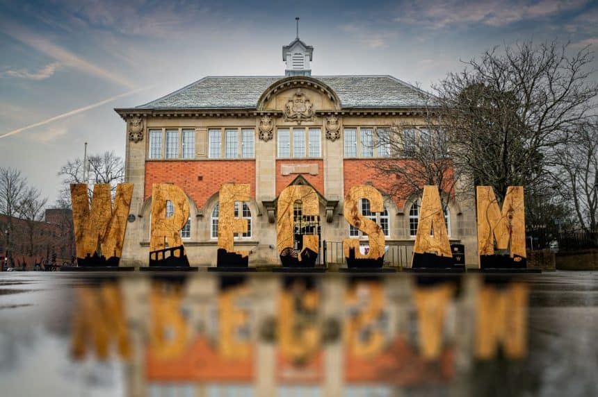 WRECSAM letters sculpture in Wrexham city centre