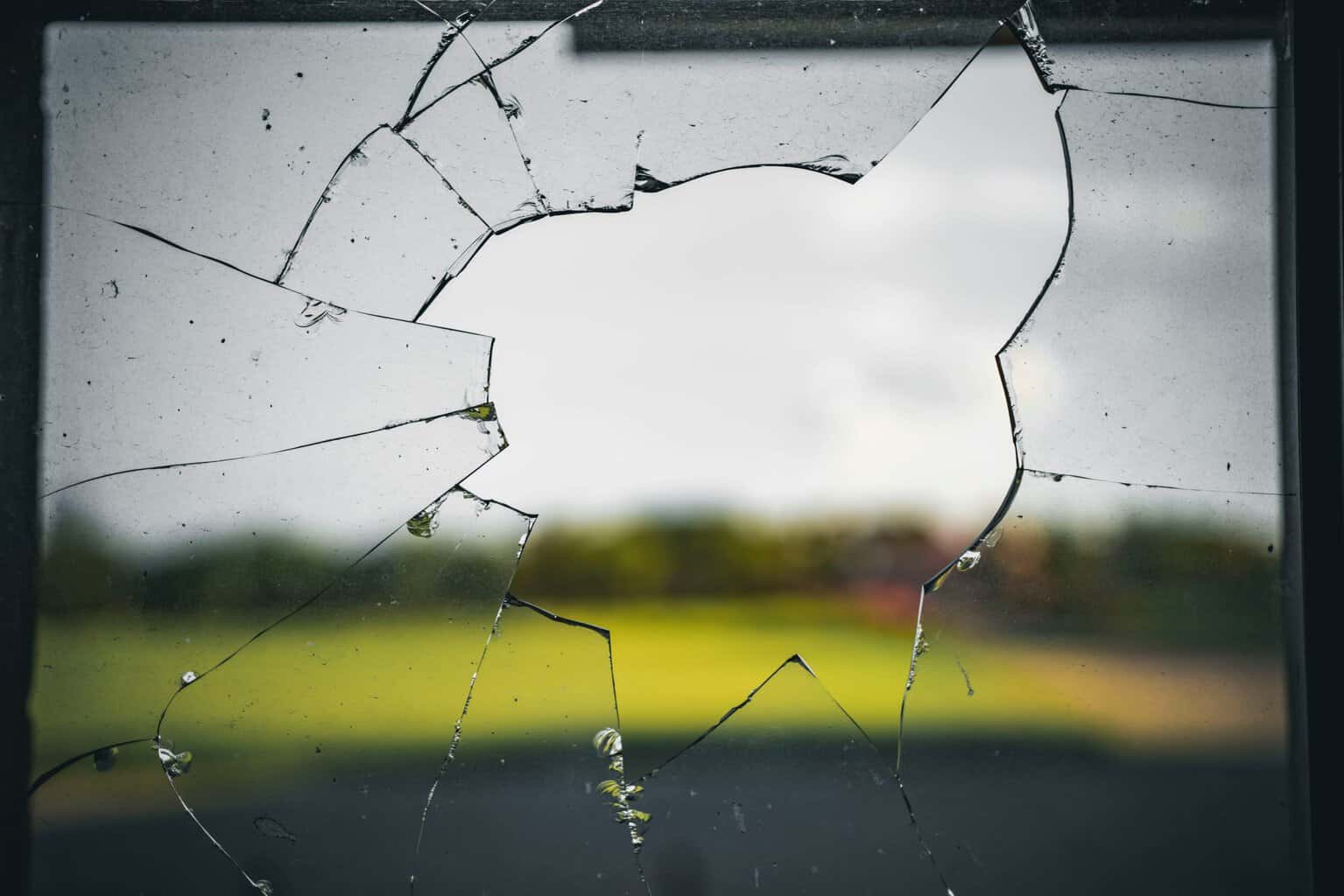 Anti-social behaviour, broken window glass