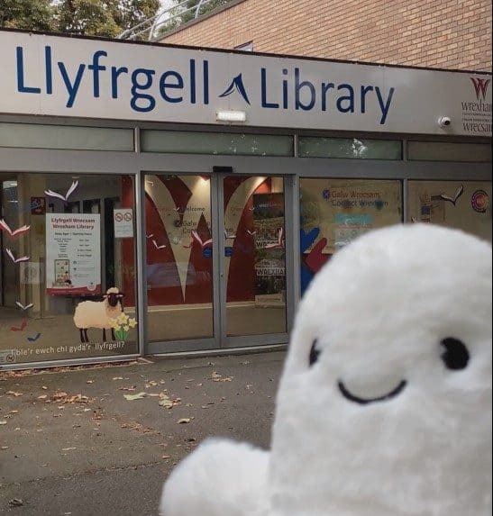 Horace outside Wrexham Library